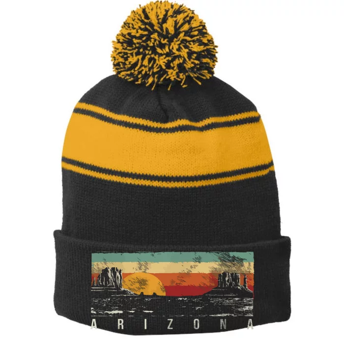 Vintage Arizona Az Stripe Pom Pom Beanie