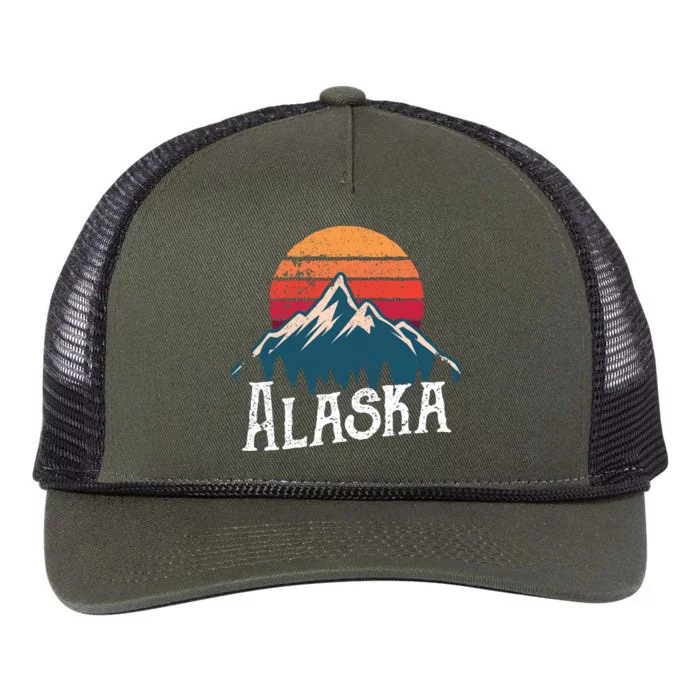 Vintage AK Alaska Mountains Outdoor Wildness Hoodie Retro Rope Trucker Hat Cap