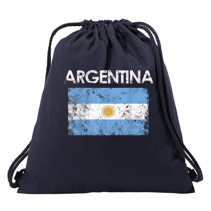 Vintage Argentina Argentinian Flag Pride Gift Drawstring Bag