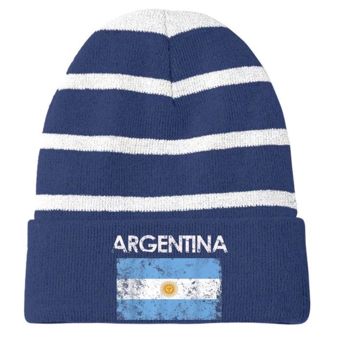 Vintage Argentina Argentinian Flag Pride Gift Striped Beanie with Solid Band