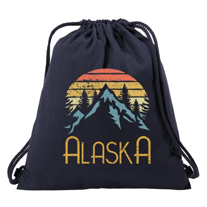 Vintage Ak Alaska Mountains Outdoor Adventure Funny Gift Drawstring Bag