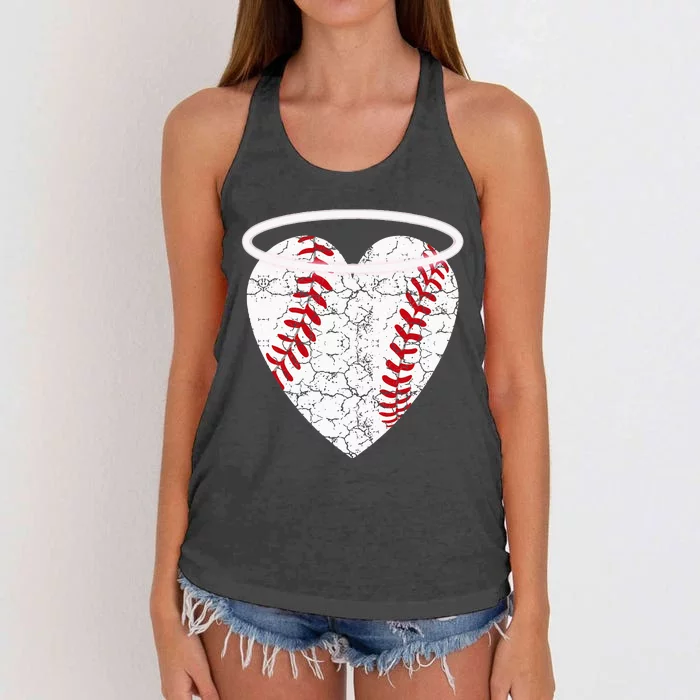 Vintage Angel Baseball Heart With Halo Women's Knotted Racerback Tank