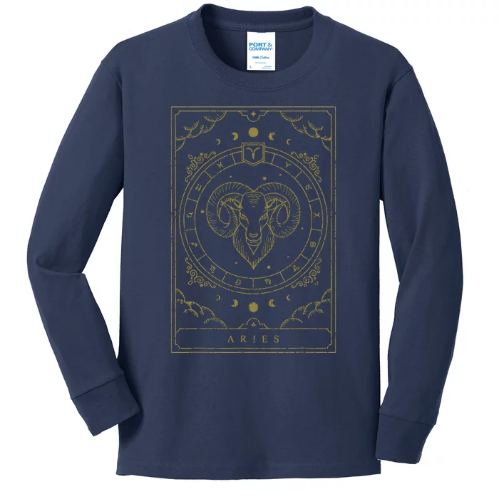 Vintage Aries Birthday Present Zodiac Sign Aries Kids Long Sleeve Shirt