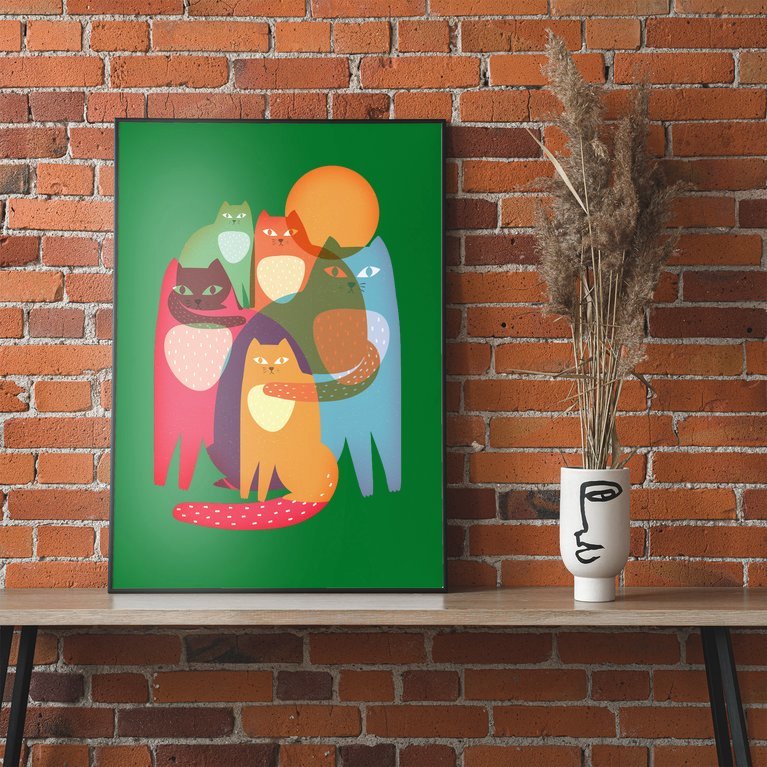 Vintage Abstract Boho Cat Pattern Poster