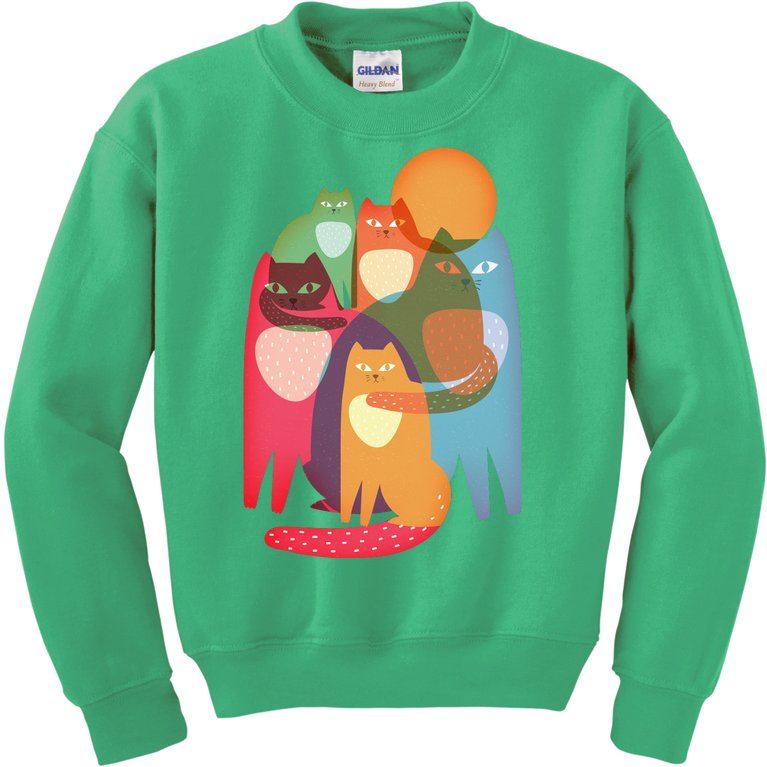 Vintage Abstract Boho Cat Pattern Kids Sweatshirt