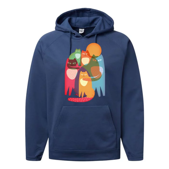 Vintage Abstract Boho Cat Pattern Performance Fleece Hoodie