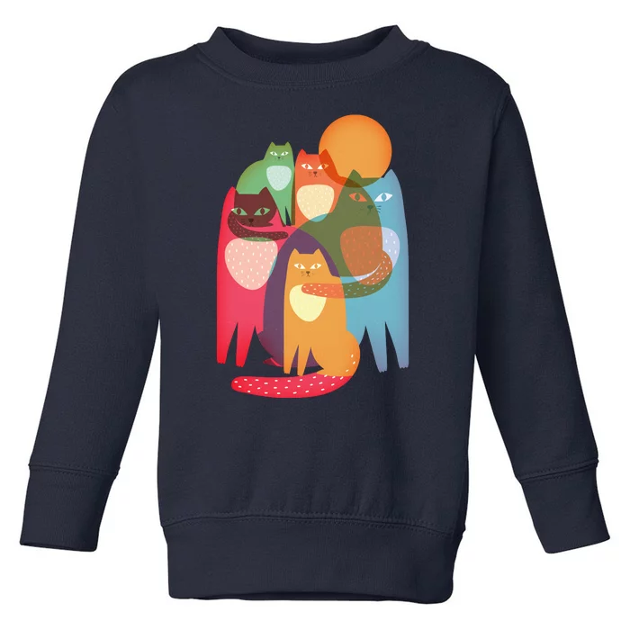 Vintage Abstract Boho Cat Pattern Toddler Sweatshirt