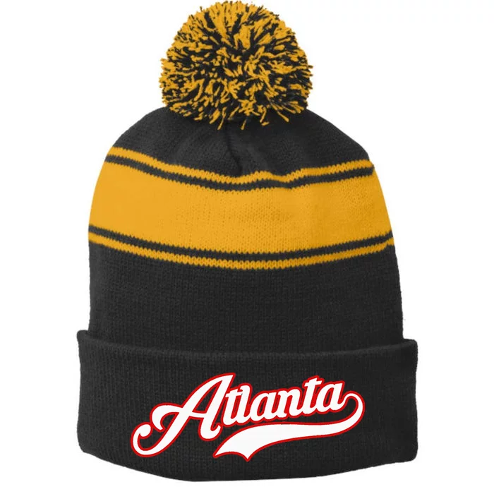 Vintage Atlanta Baseball Atl G.A.M.E.D.A.Y Stripe Pom Pom Beanie