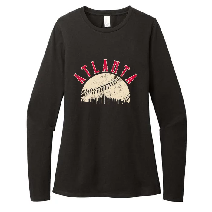 Vintage Atlanta Baseball Skyline Womens CVC Long Sleeve Shirt