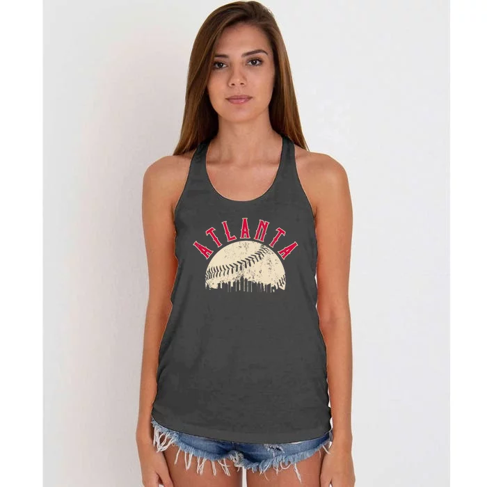 Vintage Atlanta Baseball Skyline Women's Knotted Racerback Tank