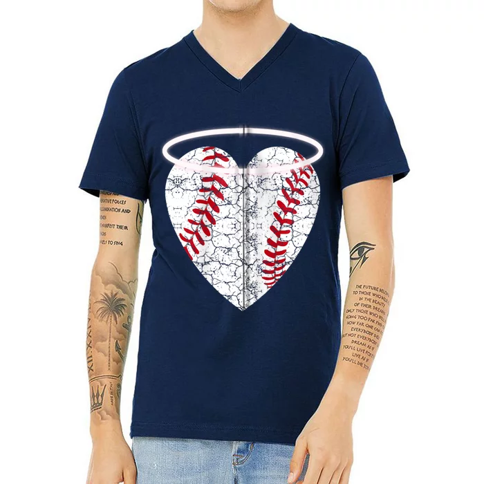 Vintage Angel Baseball Heart with Halo Zip Hoodie V-Neck T-Shirt