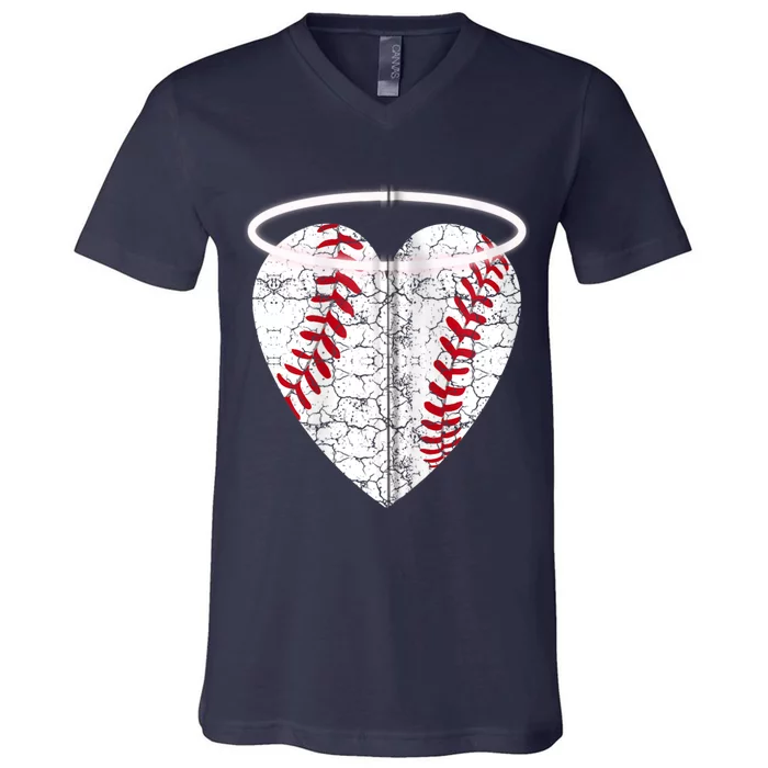 Vintage Angel Baseball Heart with Halo Zip Hoodie V-Neck T-Shirt