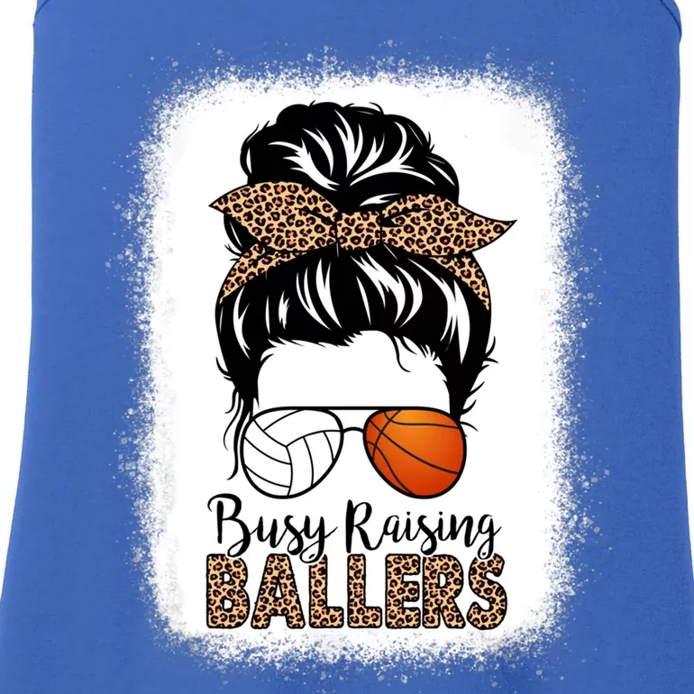 Volleyball And Basketball Mom Messy Bun Busy Raising Ballers Funny Gift Ladies Essential Tank