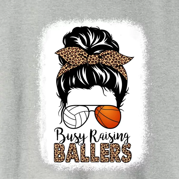 Volleyball And Basketball Mom Messy Bun Busy Raising Ballers Funny Gift Women's Crop Top Tee