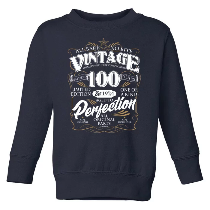 Vintage All Bark No Bite 100th Birthday Est 1924 Toddler Sweatshirt