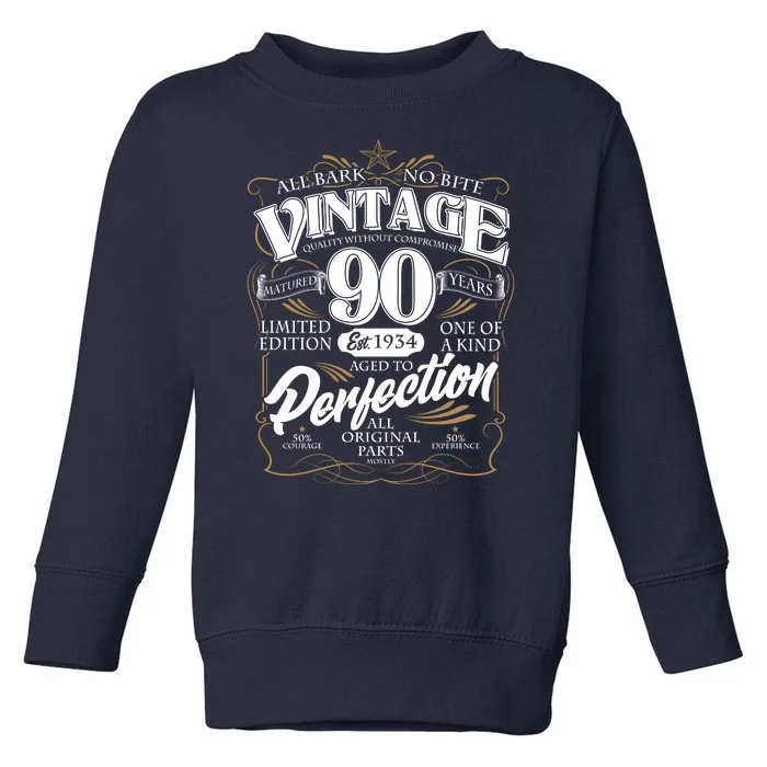 Vintage All Bark No Bite 90th Birthday Est 1934 Toddler Sweatshirt