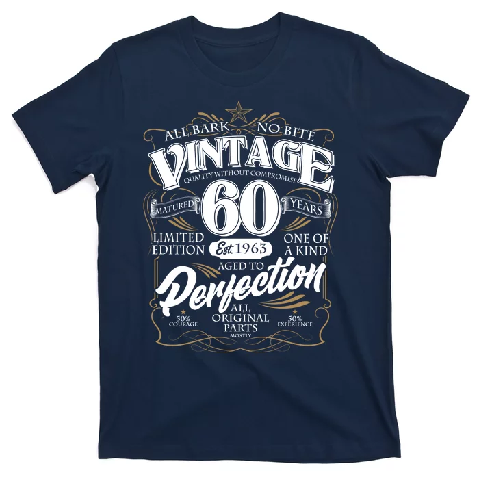 Vintage All Bark No Bite 60th Birthday Est 1963 T-Shirt