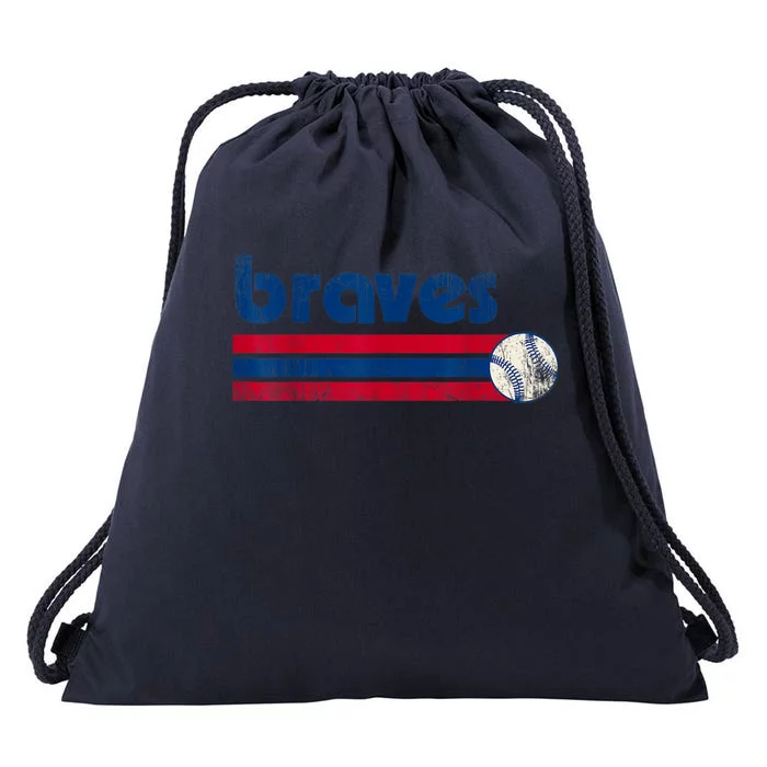 Vintage Atlanta Baseball Brave Retro Three Stripe Weathered Drawstring Bag