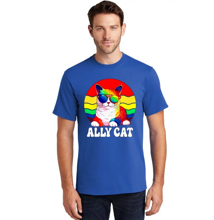 Vintage Ally Cat Lgbt Pride Month Support Gay Cat Lover Gift Tall T-Shirt