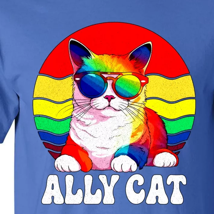 Vintage Ally Cat Lgbt Pride Month Support Gay Cat Lover Gift Tall T-Shirt