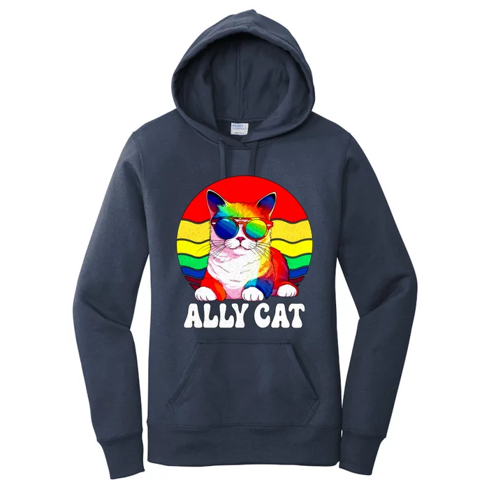 Vintage Ally Cat Lgbt Pride Month Support Gay Cat Lover Gift Women's Pullover Hoodie