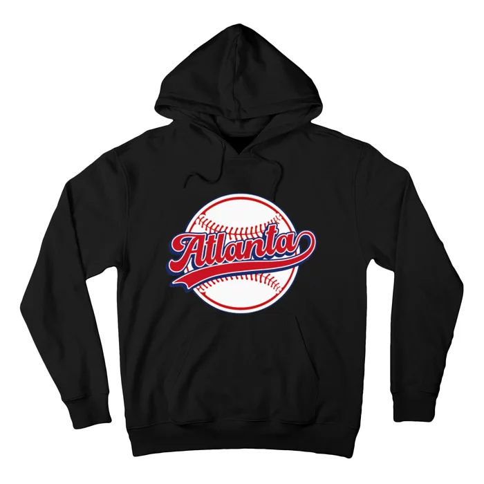 Vintage Atlanta Cityscape Baseball Lover Player And Fans Hoodie