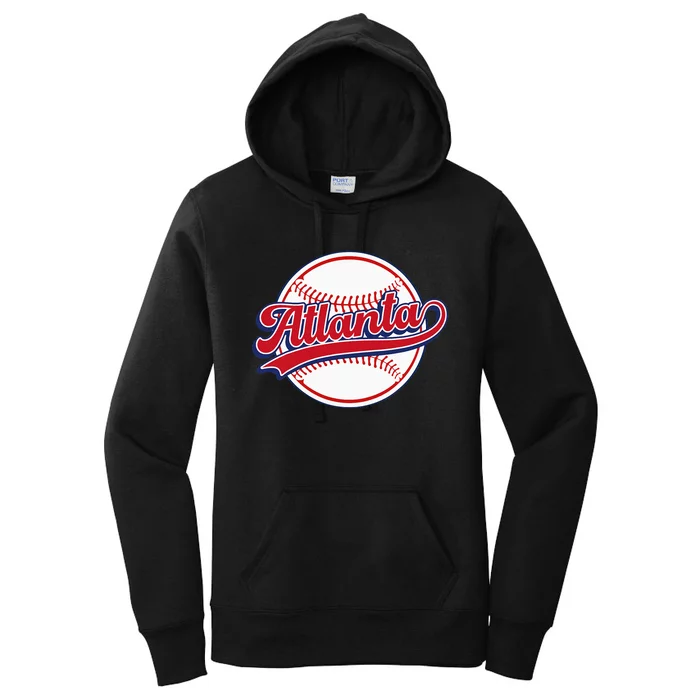 Vintage Atlanta Cityscape Baseball Lover Player And Fans Women's Pullover Hoodie