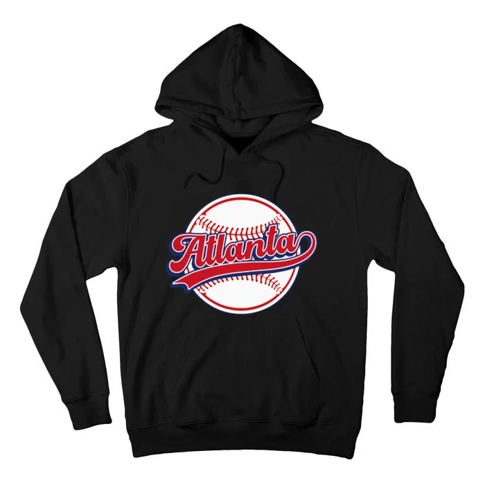 Vintage Atlanta Cityscape Baseball Lover Player And Fans Tall Hoodie