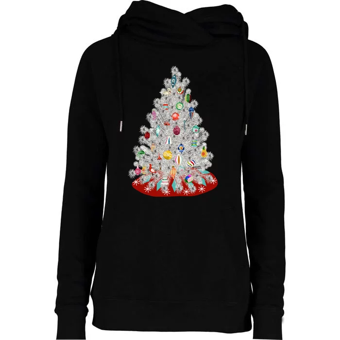 Vintage Aluminum Christmas Tree Womens Funnel Neck Pullover Hood