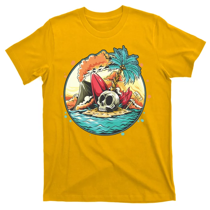 Vacation Tropical Island Skull T-Shirt