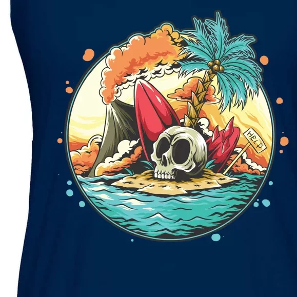 Vacation Tropical Island Skull Ladies Essential Flowy Tank