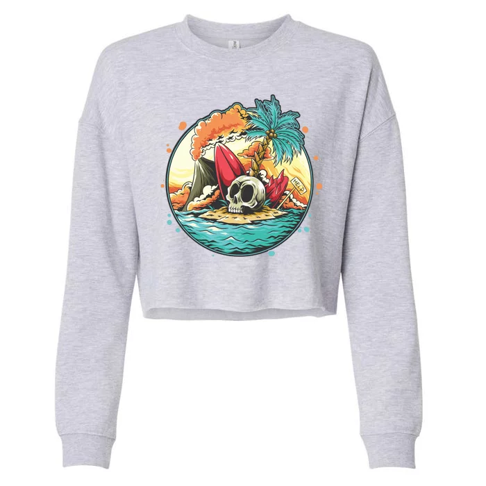 Vacation Tropical Island Skull Cropped Pullover Crew