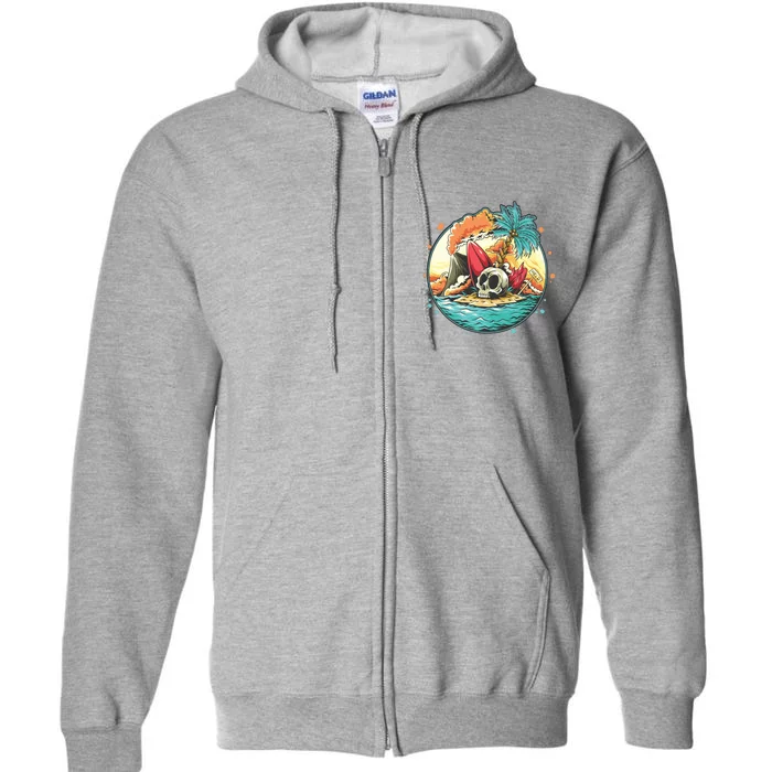 Vacation Tropical Island Skull Full Zip Hoodie