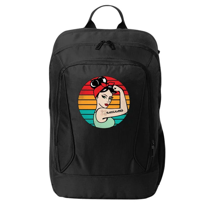 Vaccinated Strong Woman Retro City Backpack