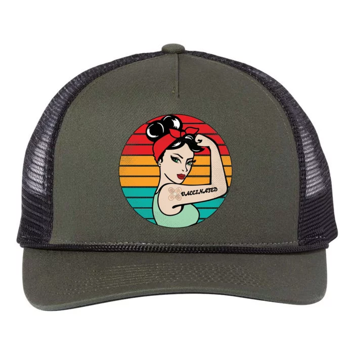 Vaccinated Strong Woman Retro Retro Rope Trucker Hat Cap