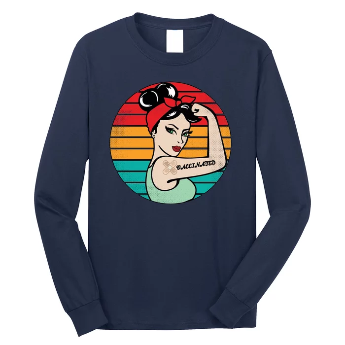 Vaccinated Strong Woman Retro Long Sleeve Shirt