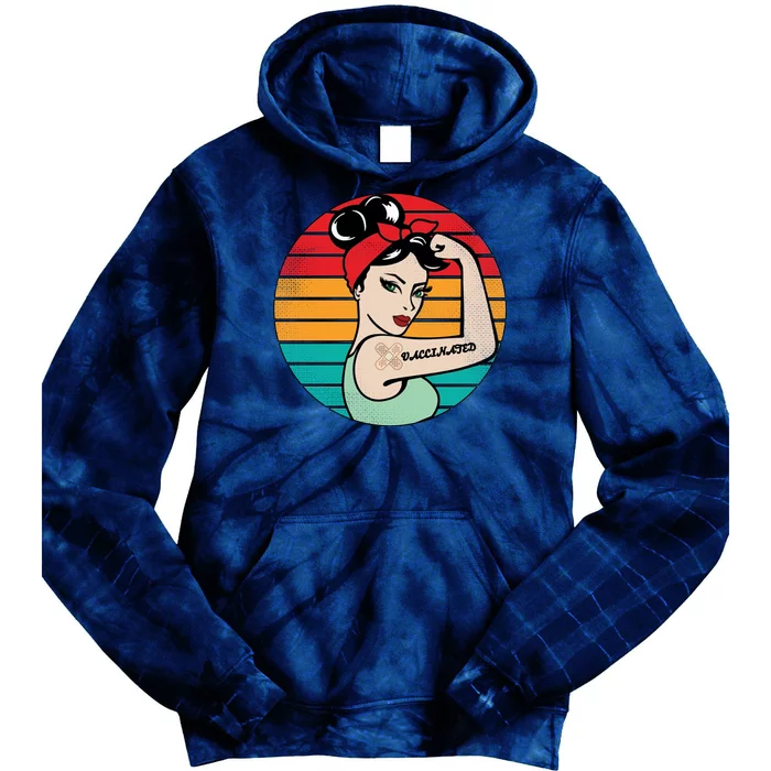 Vaccinated Strong Woman Retro Tie Dye Hoodie