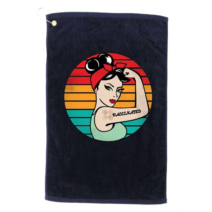 Vaccinated Strong Woman Retro Platinum Collection Golf Towel