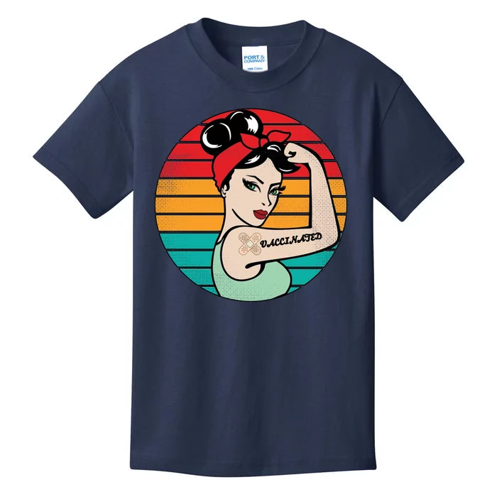 Vaccinated Strong Woman Retro Kids T-Shirt