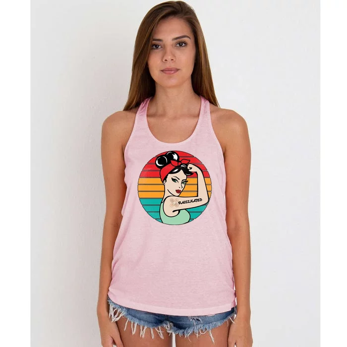 Vaccinated Strong Woman Retro Women's Knotted Racerback Tank