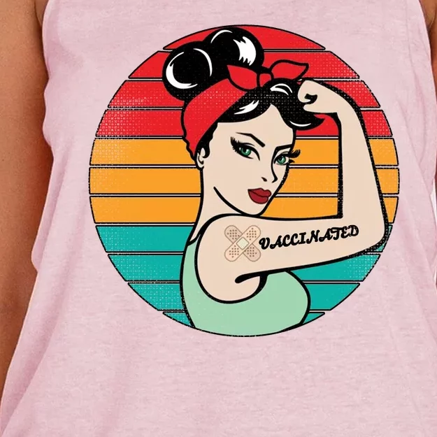 Vaccinated Strong Woman Retro Women's Knotted Racerback Tank