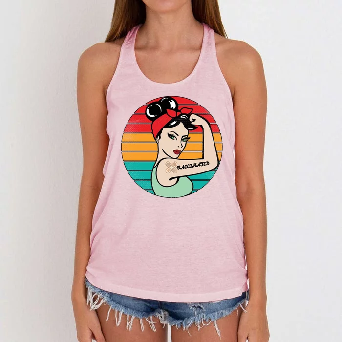 Vaccinated Strong Woman Retro Women's Knotted Racerback Tank