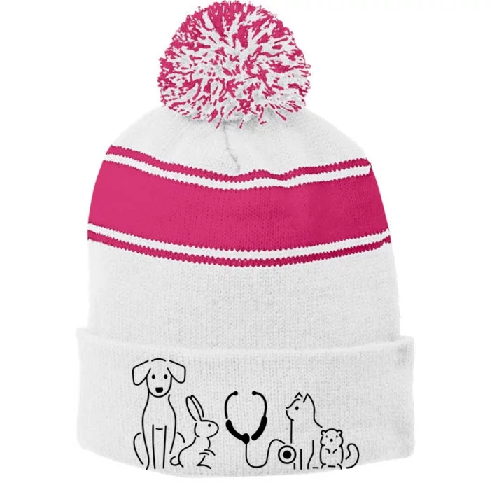 Veterinarian Animal Doctor Stripe Pom Pom Beanie