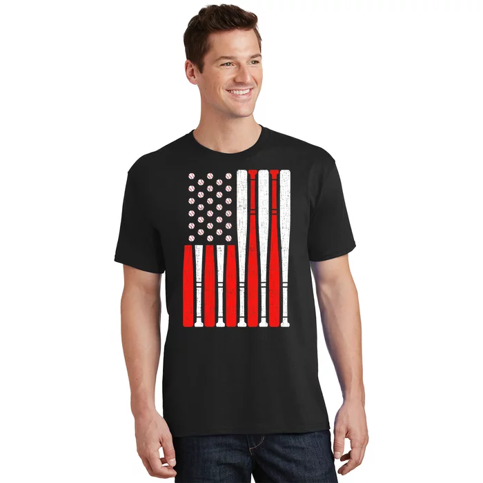 Vintage American Flag Baseball Dad Boy 4th of July T-Shirt