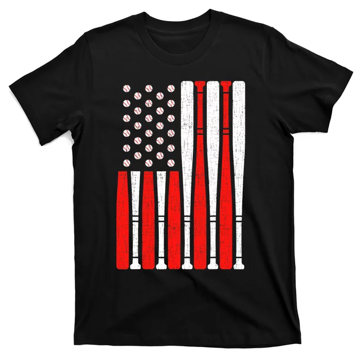 Vintage American Flag Baseball Dad Boy 4th of July T-Shirt