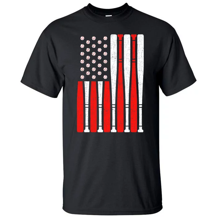 Vintage American Flag Baseball Dad Boy 4th of July Tall T-Shirt