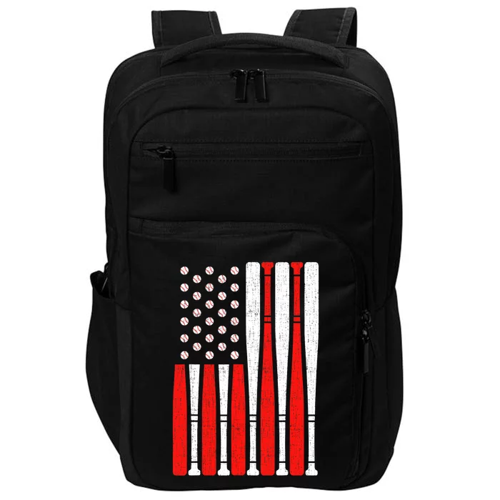 Vintage American Flag Baseball Dad Boy 4th of July Impact Tech Backpack