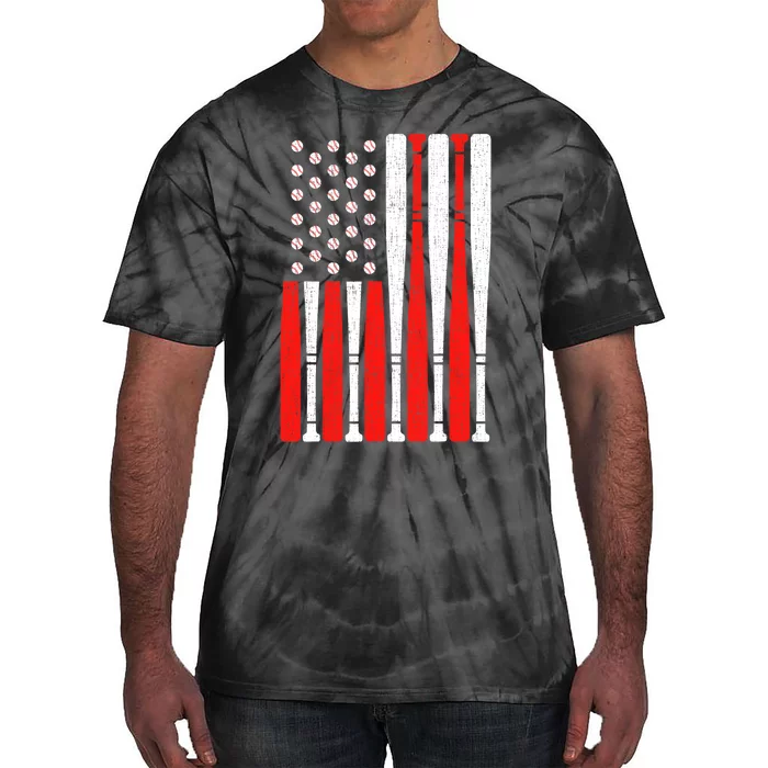 Vintage American Flag Baseball Dad Boy 4th of July Tie-Dye T-Shirt