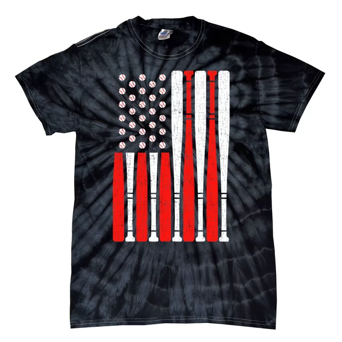 Vintage American Flag Baseball Dad Boy 4th of July Tie-Dye T-Shirt