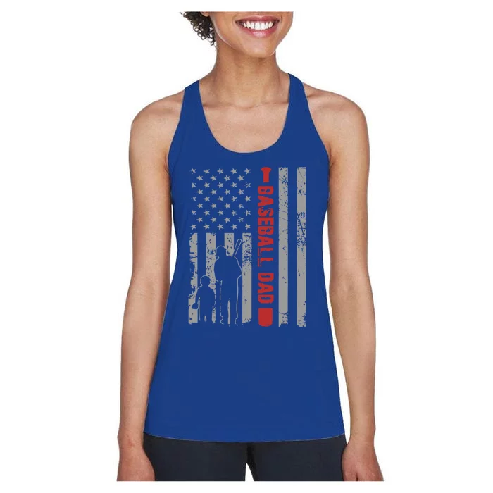 Vintage American Flag Baseball Dad Design American Flag Gift Women's Racerback Tank